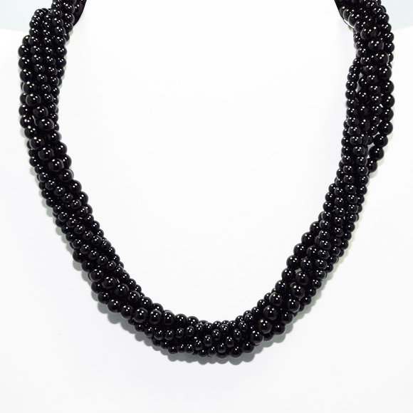 Handcrafted Black Pearly Braided Necklace - Picture 1 of 3